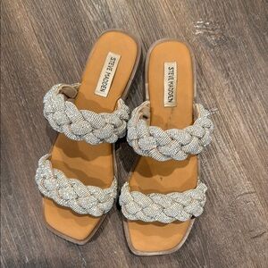 Steve Madden Silver Tan Slide Sandals